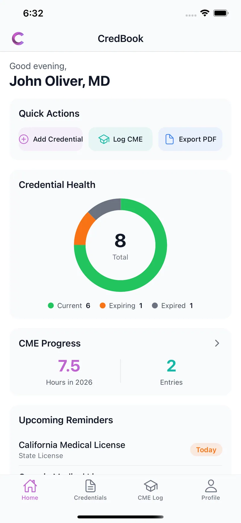 CredBook light mode: Dashboard